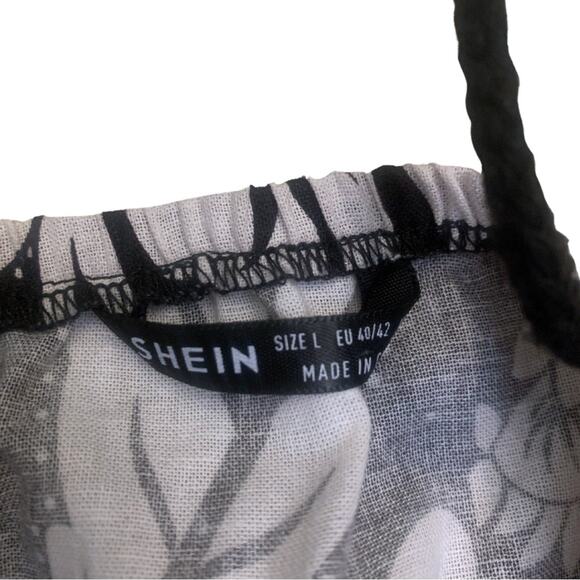 Cream Black Floral Print Linen Blend Sleeveless Midi Dress Large Tropical Beach - Picture 8 of 13